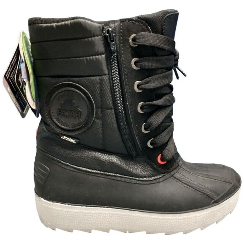 Pajar Duck Boots Womens Size 5 Black Rubber Sole Lace Up Round Toe Front Zipper